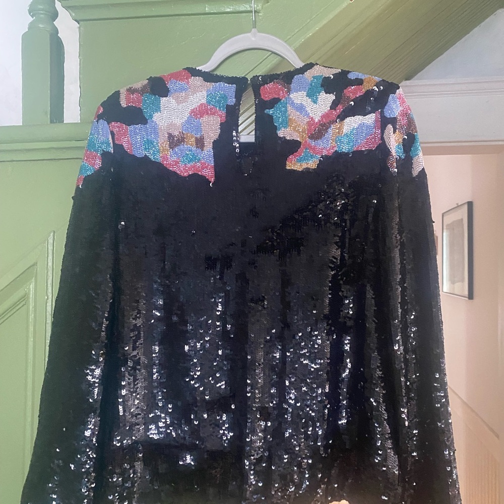 Vintage Sequin Beaded embellished Multicolor Black Evening 80s Blouse - Picture 10 of 12
